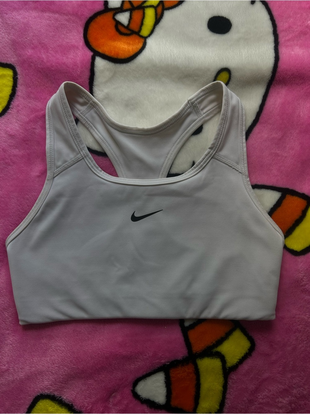 Nike Light Gray Racerback Training Sports Bra with Black Swoosh